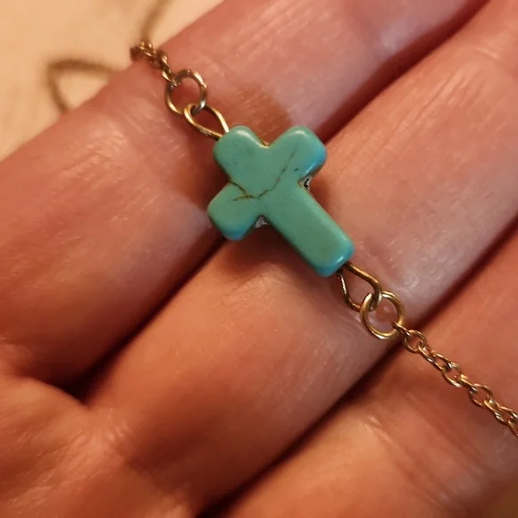 Vintage turquoise cross D'Angelo earrings and choker with extender - Picture 4 of 5